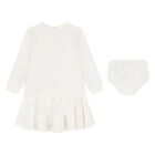 طقم فستان سويت شيرت بنات بولو بطبعة دب باللون العاجي , 1, hi-res