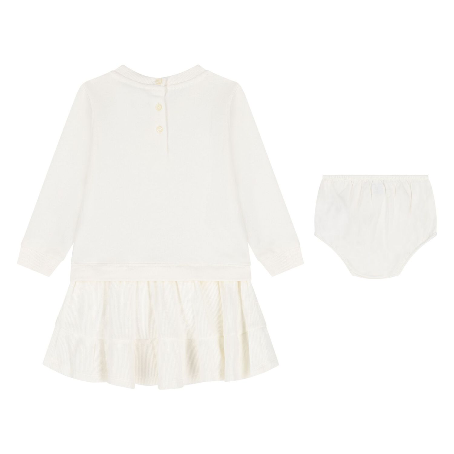 طقم فستان سويت شيرت بنات بولو بطبعة دب باللون العاجي , 1, hi-res