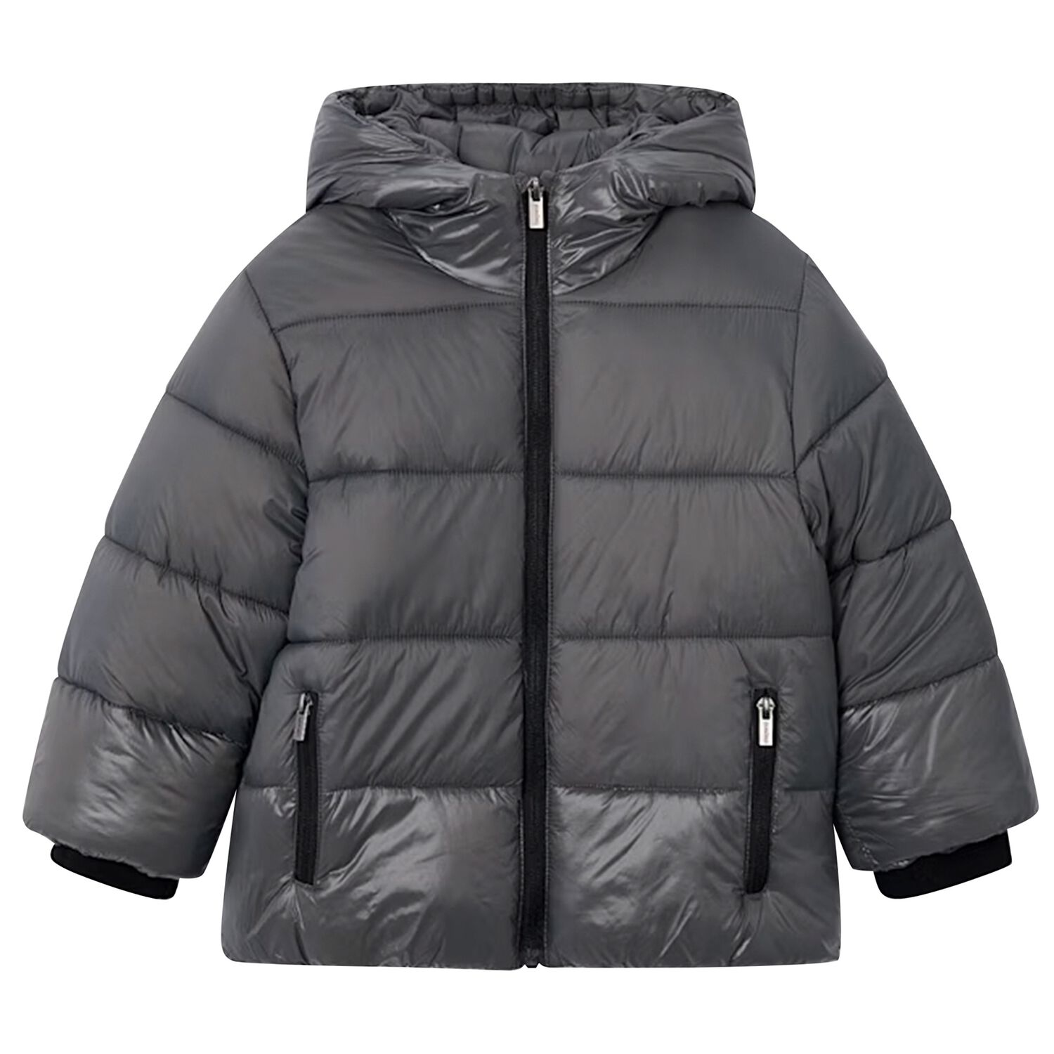 Boys Grey Puffer Coat, 1, hi-res