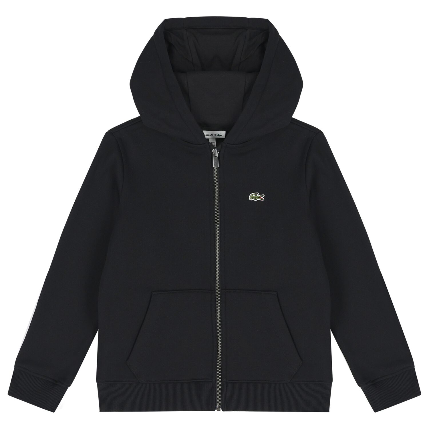 Black Logo Hooded Zip Up Top, 1, hi-res