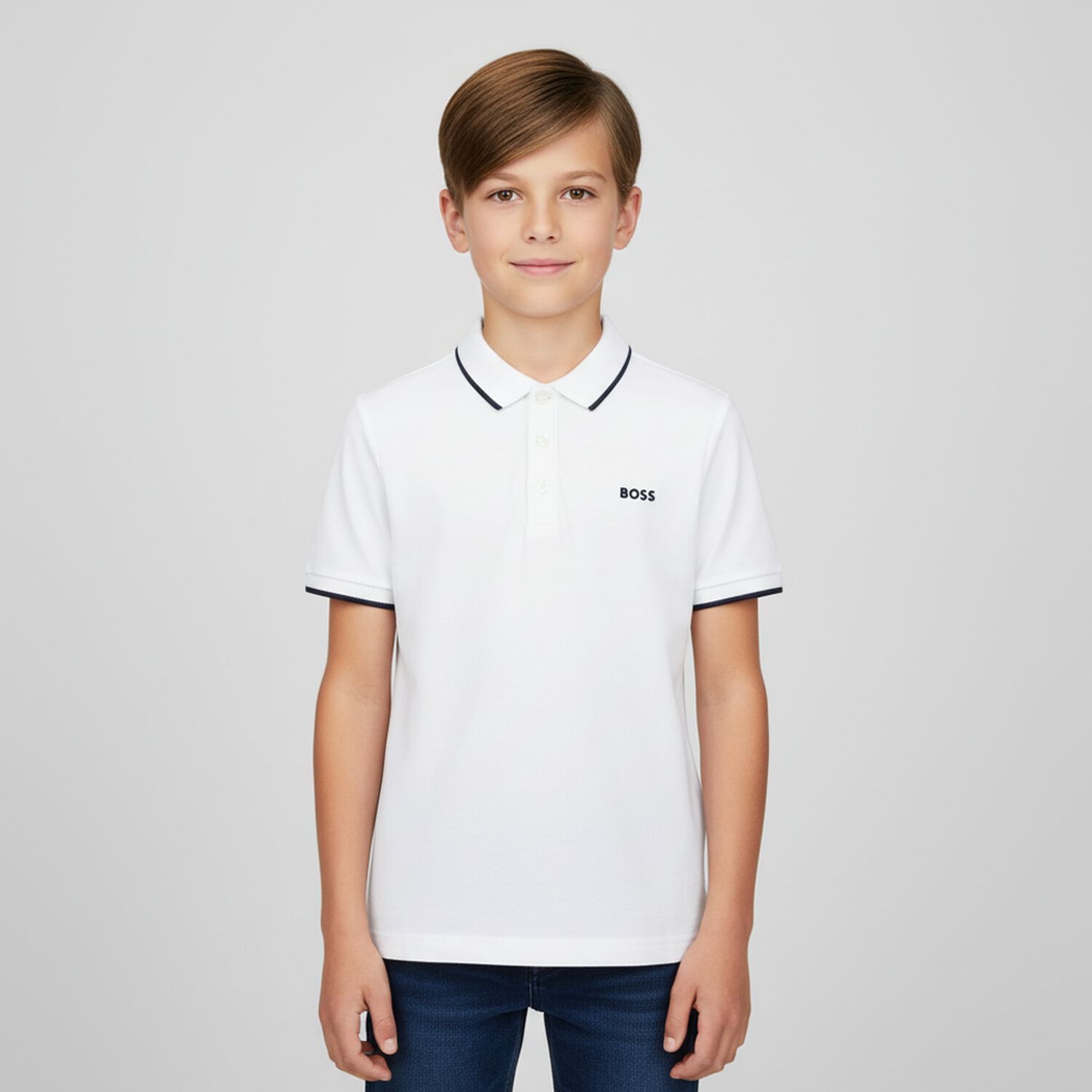 Boys White Logo Polo Shirt, 2, hi-res image number null