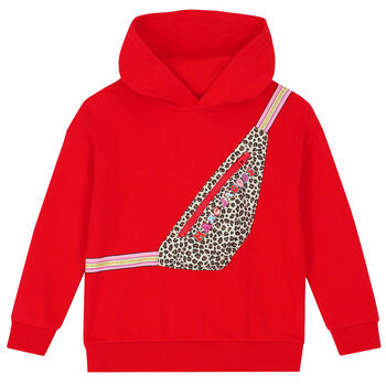 Girls Red Logo Hooded Top