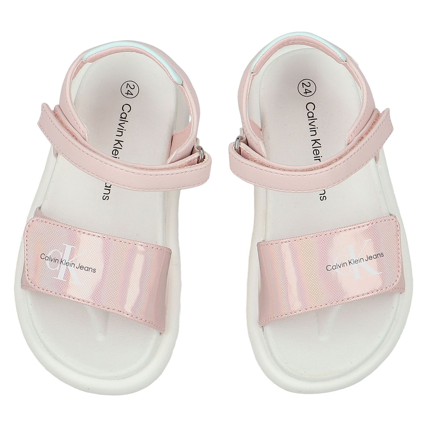 Girls Iridescent Pink Logo Sandals, 1, hi-res image number null