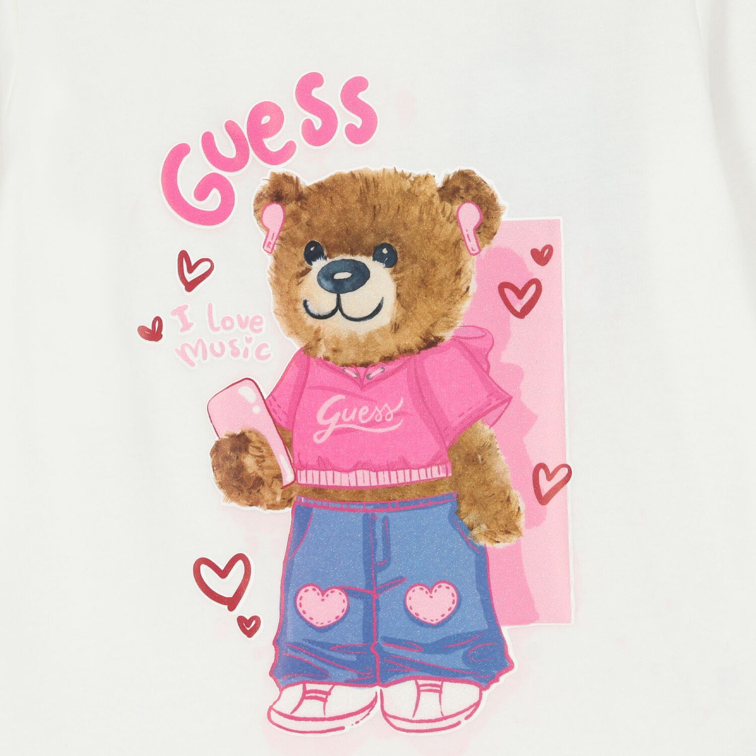 Girls Ivory Teddy Bear Logo Long Sleeve Top, 1, hi-res
