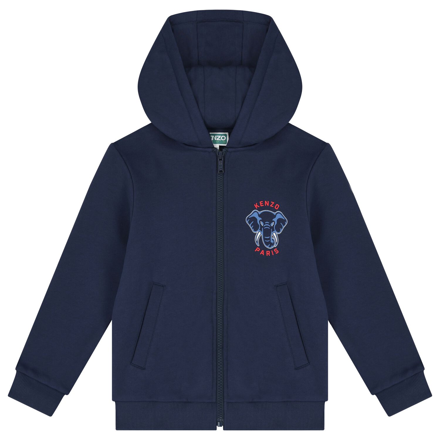 Boys Navy Blue Elephant Logo Hooded Zip Up Top, 1, hi-res image number null