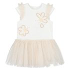 Younger Girls Ivory & Beige Tulle Dress, 2, hi-res
