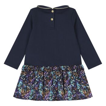 فستان بنات بالشعار باللون الكحلى 