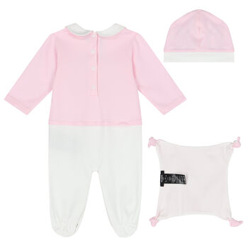 Baby Girls White & Pink Logo Babygrow Gift Set
