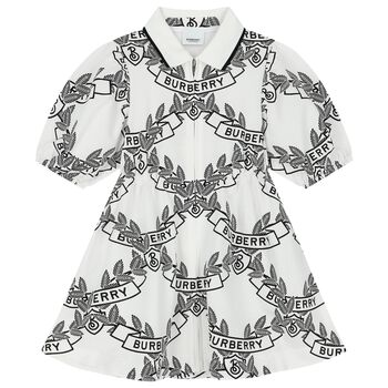 Girls White & Black Logo Polo Dress