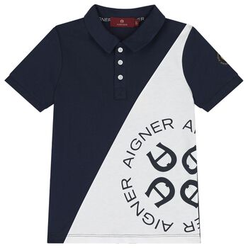Aigner تيشيرت بولو أولاد بالشعار باللون الكحلي و الأبيض, 1 تيشيرت بولو أولاد بالشعار باللون الكحلي و الأبيض