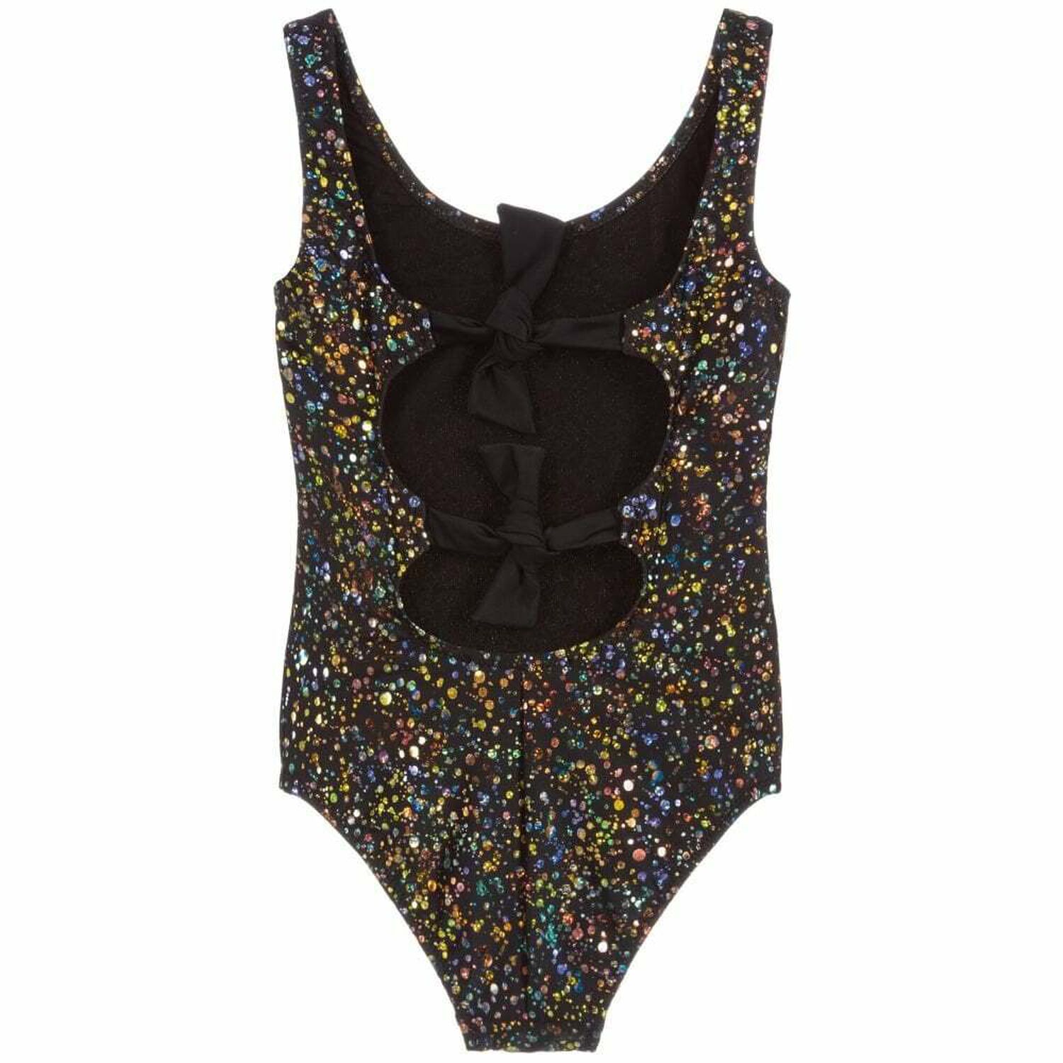 طقم سباحة بناتي باللون الاسود الامع, 1, hi-res image number null