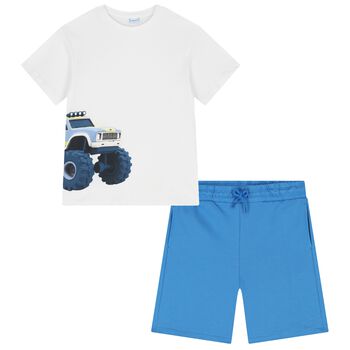 Boys White & Blue Shorts Set