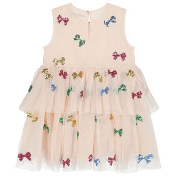 Girls Beige Bow Tulle Dress