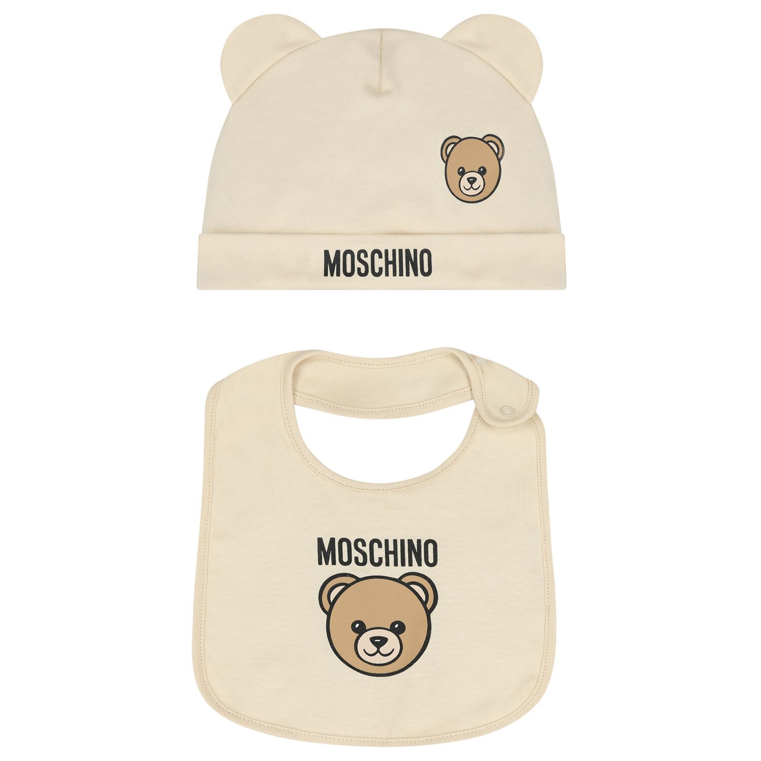 Beige Teddy Bear Logo Hat & Bib Baby Gift Set, 2, hi-res