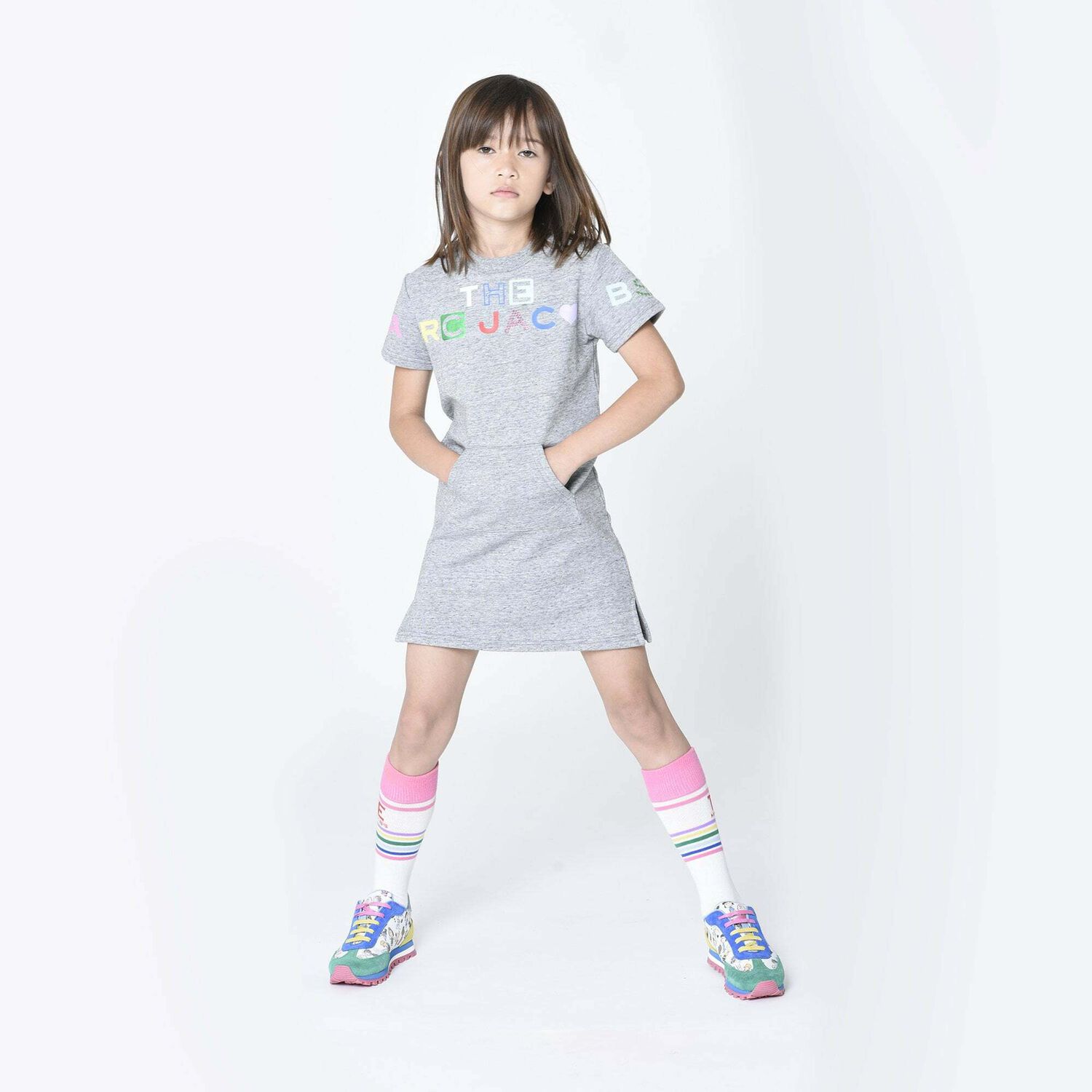 Girls Grey Logo Dress, 1, hi-res