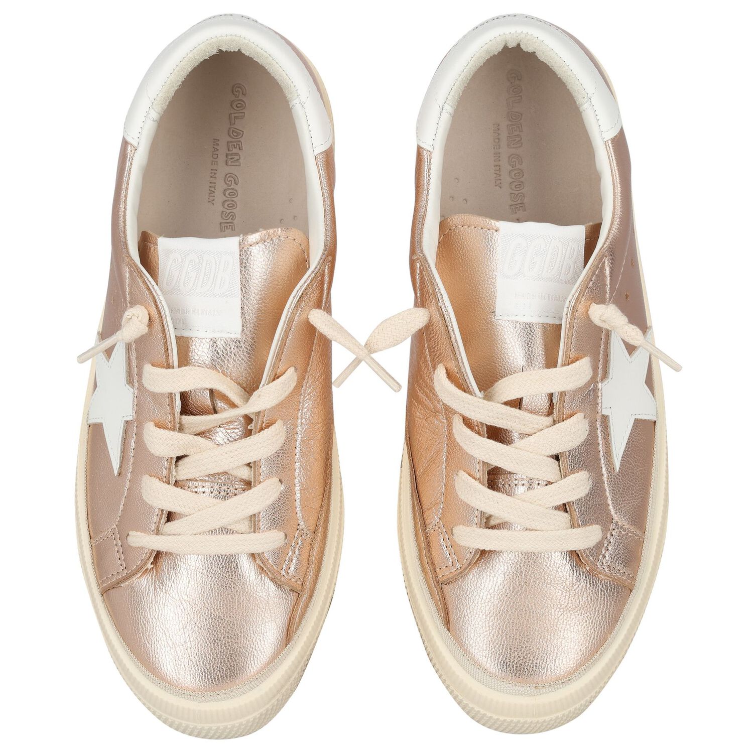 Girls Rose Gold Leather Trainers, 1, hi-res