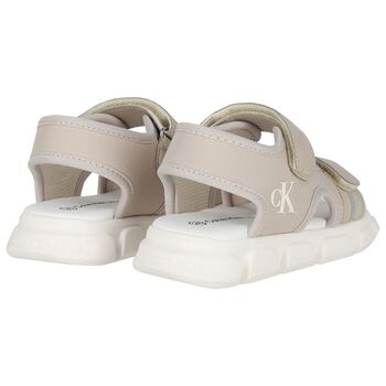 Beige & White Younger Logo Sandals