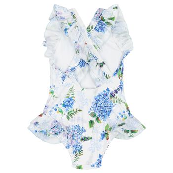 Girls White & Blue Floral Swimsuit