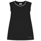 Girls Black Logo Dress, 1, hi-res