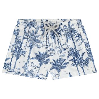 Boys White & Blue Jungle Swim Shorts