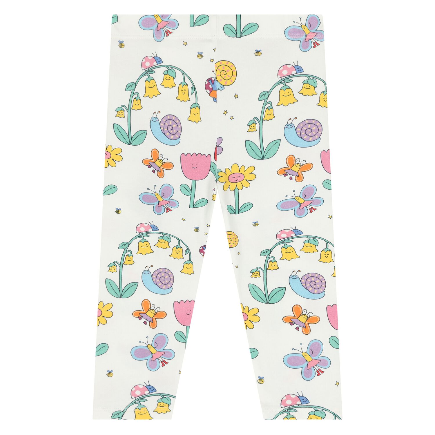 Younger Girls White Flower Leggings, 1, hi-res
