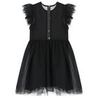 Girls Black Satin & Tulle Dress, 1, hi-res