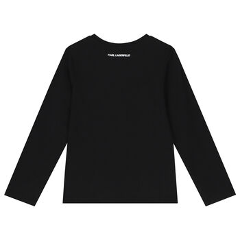 Girls Black Logo Long Sleeve Top