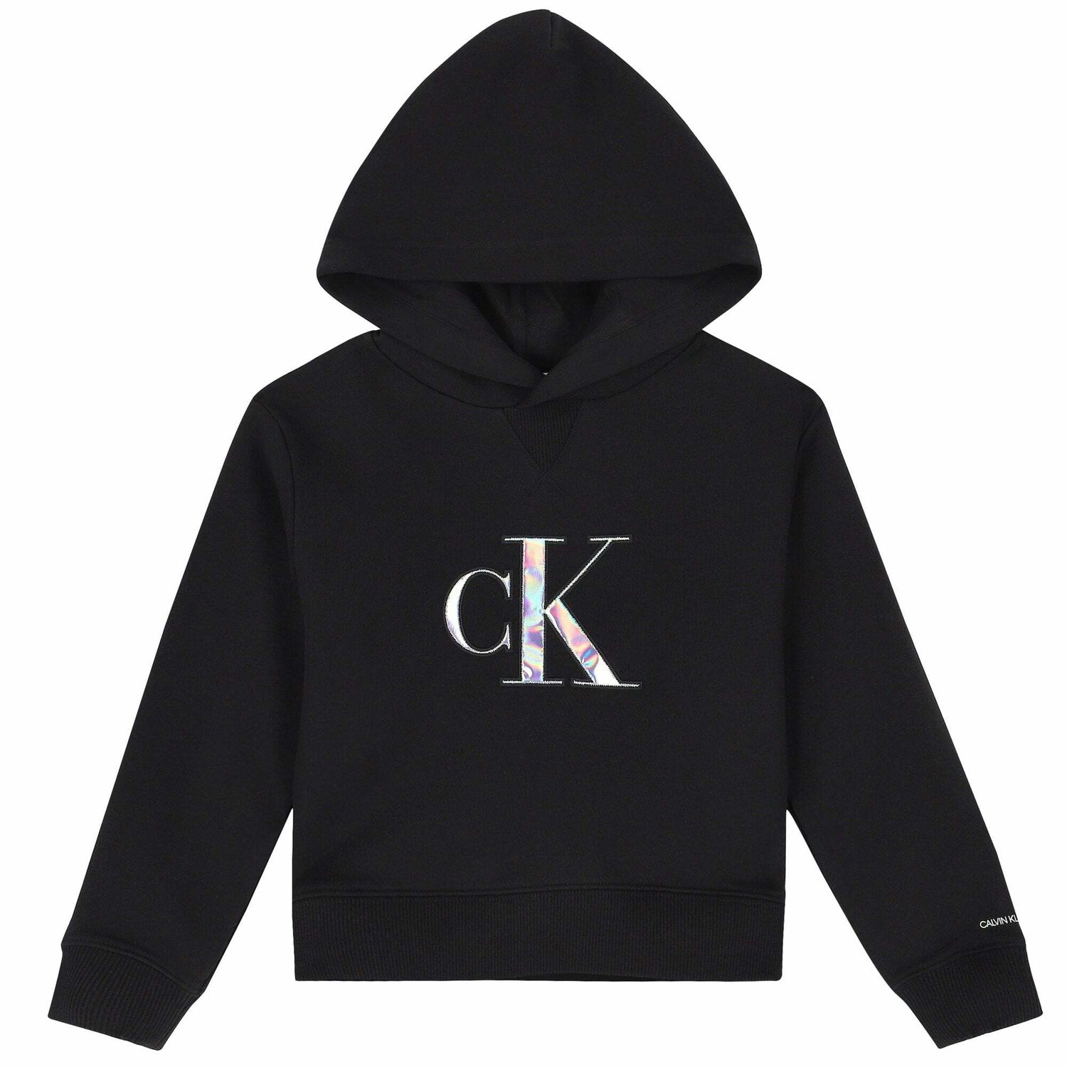 تيشيرت بالقبعة بالشعار قزحى باللون الاسود للبنات, 1, hi-res