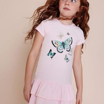Girls Pink Butterflies Logo Dress