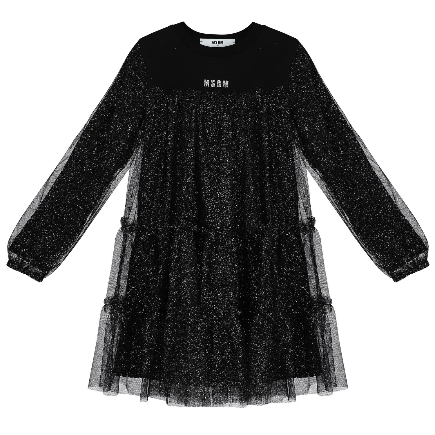 Girls Black Logo Tulle Dress, 1, hi-res
