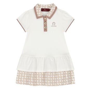 Younger Girls Ivory Logo Polo Dress