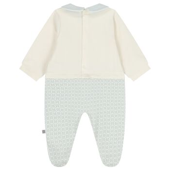 Baby Boys Ivory & Blue Logo Babygrow