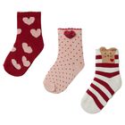 Younger Girls Red, Pink & Ivory Heart Socks ( 3 Pack ), 3, hi-res