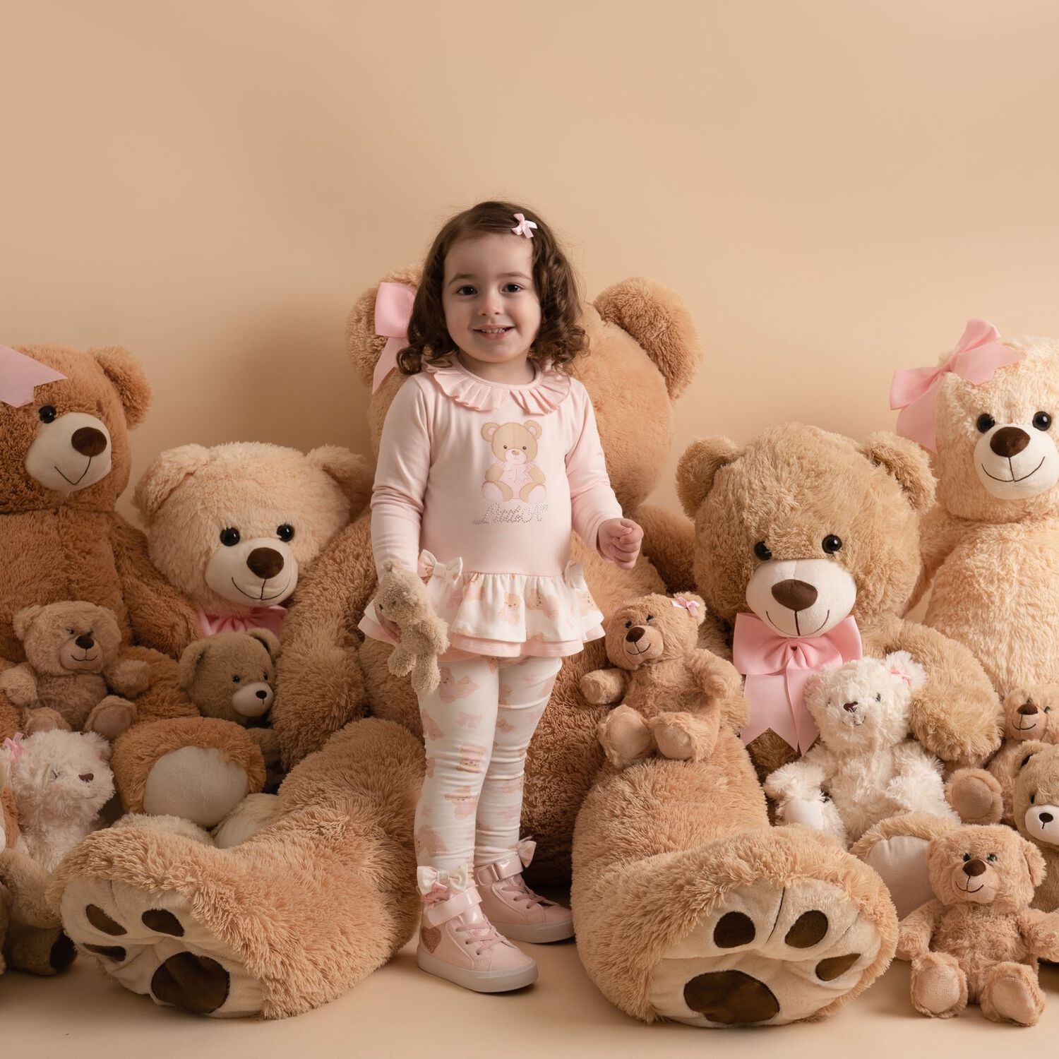 Baby Girls Pink & White Teddy Bear Leggings Set, 1, hi-res image number null