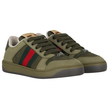 Green Web Striped Logo Trainers