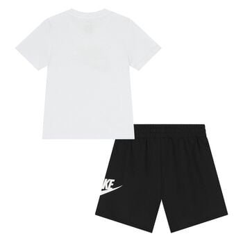 Younger Boys White & Black Logo Shorts Set