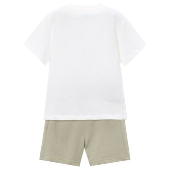 Boys White & Green Shark Shorts Set