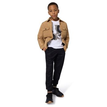 Boys White Logo Long Sleeve Top