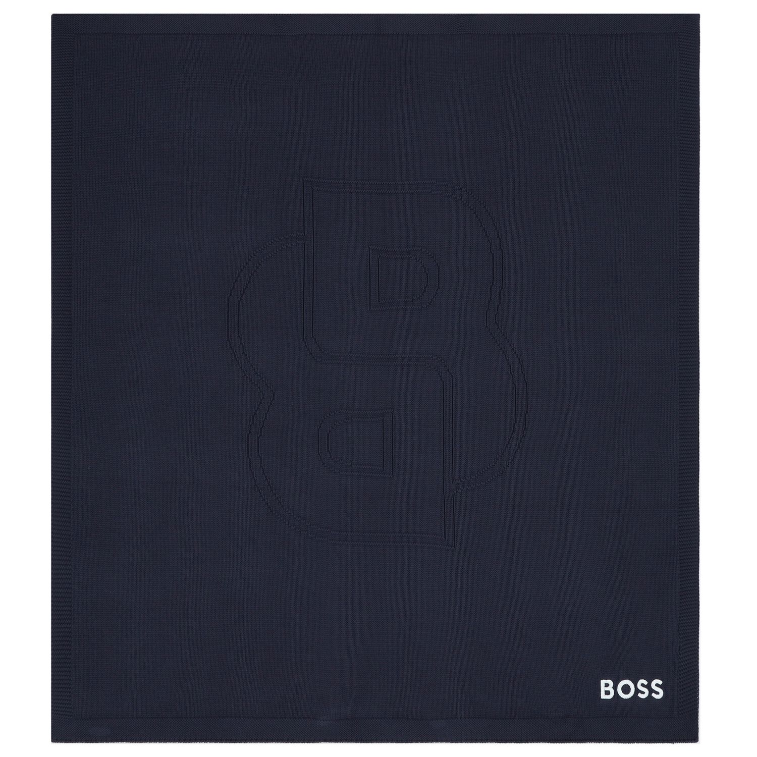 Baby Boys Navy Blue Logo Knit Blanket, 3, hi-res