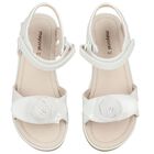 Girls White Logo Flower Sandals , 1, hi-res
