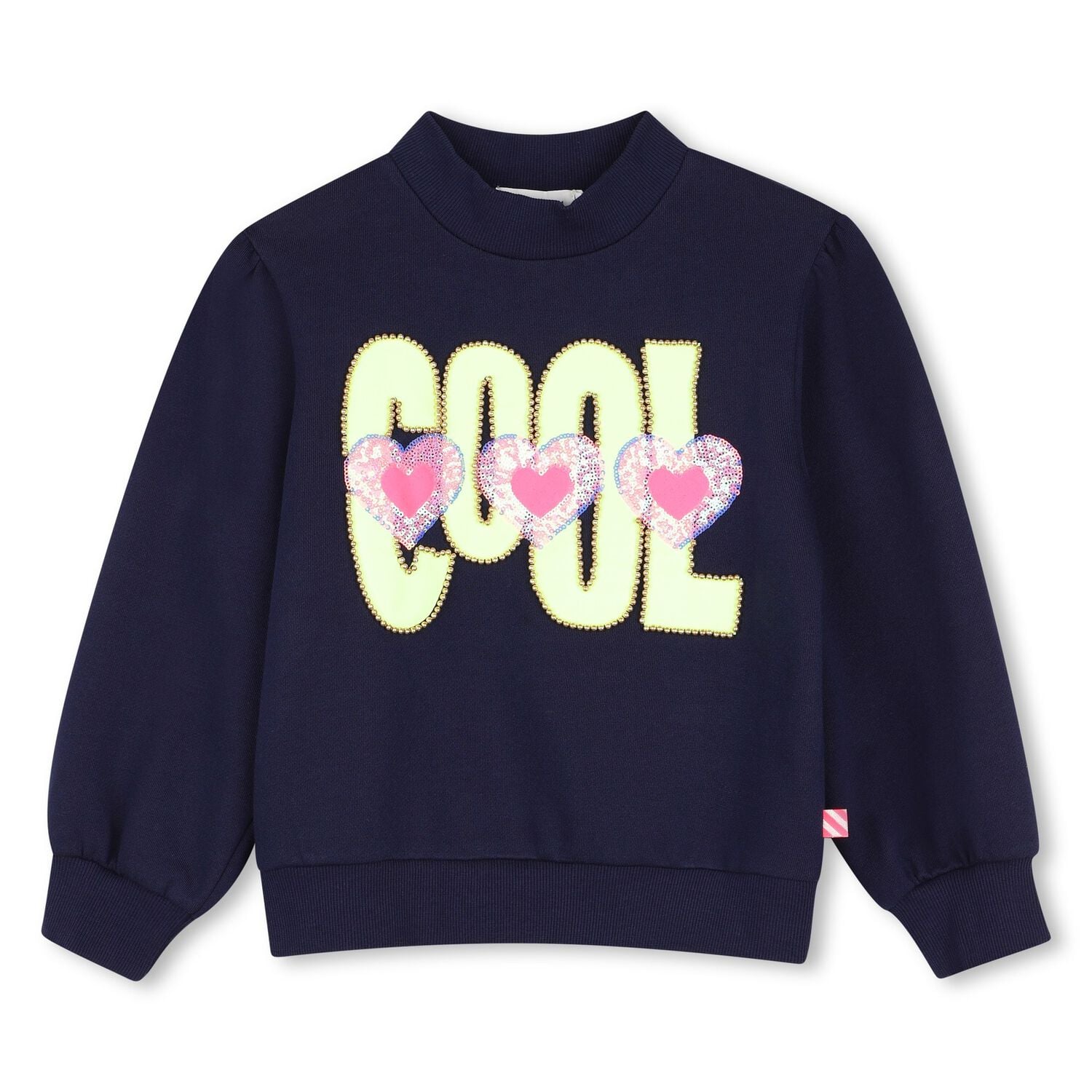 Girls Navy Blue Sequin Heart Sweatshirt, 1, hi-res