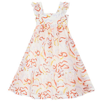 Girls White Ribbon Dress