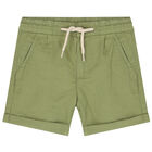 Younger Boys Khaki Green Linen Shorts, 1, hi-res