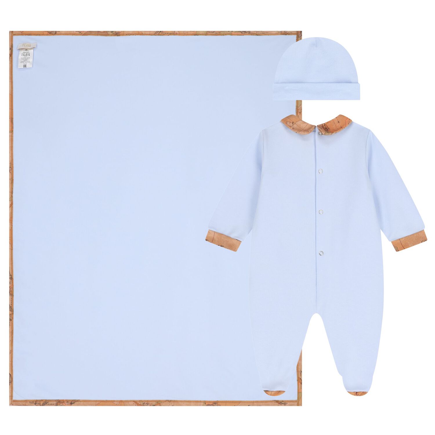 طقم هدايا ملابس أطفال للأولاد الصغار بطبعة خريطة جغرافية باللونين الأزرق والبيج, 1, hi-res