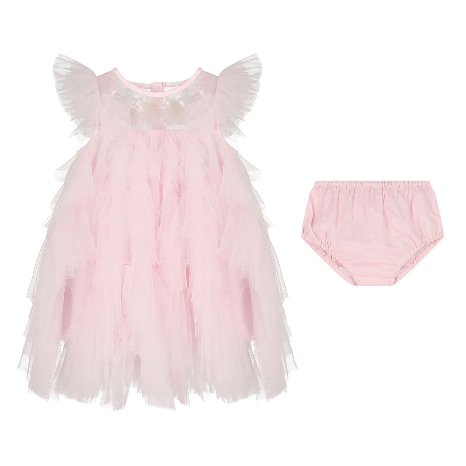 Baby Girls Pink Ruffled Tulle Dress Set, 1, hi-res