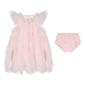 Baby Girls Pink Ruffled Tulle Dress Set