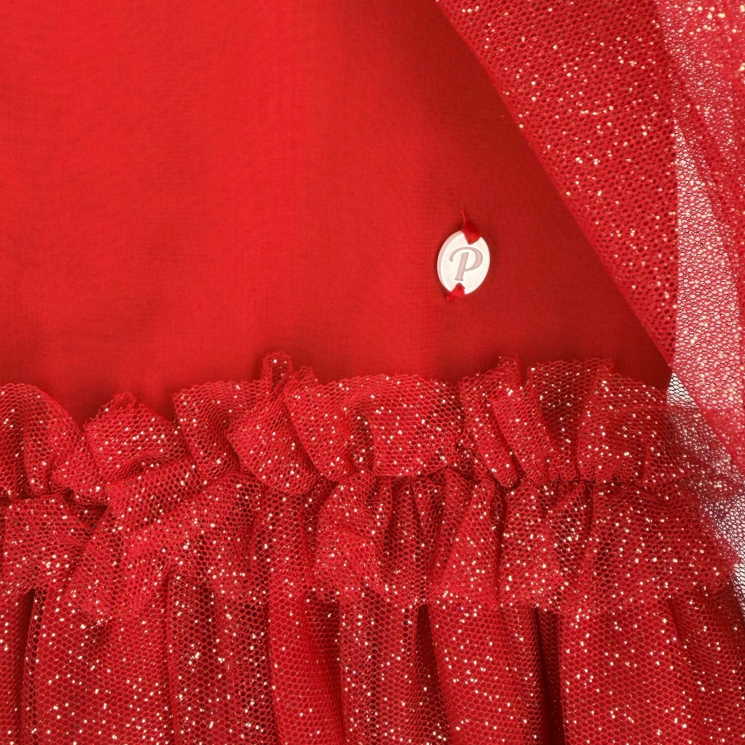 Girls Red Tulle & Chiffon Cape Dress, 3, hi-res