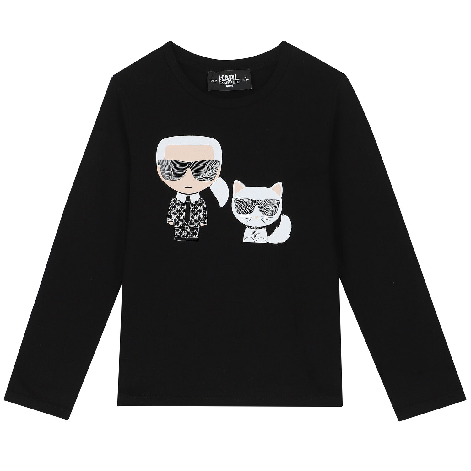 توب بأكمام طويلة بالشعار باللون الأسود للبنات, 1, hi-res