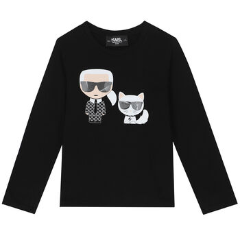 توب بأكمام طويلة بالشعار باللون الأسود للبنات