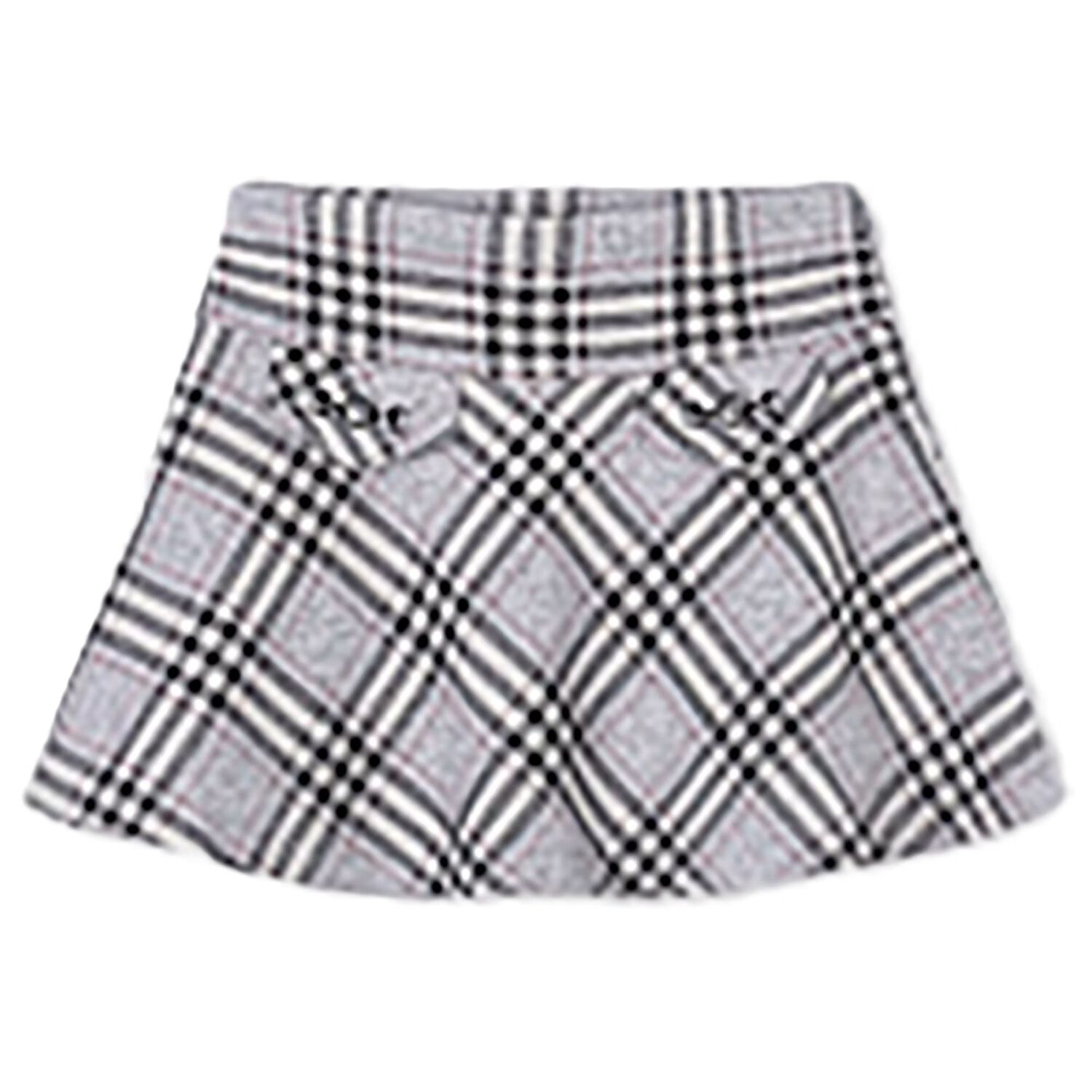 Girls Grey & Pink Check Skirt, 1, hi-res